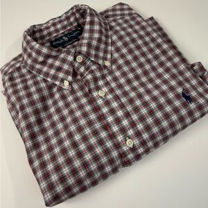 Ralph Lauren Classic Fit Mens Short Sleeve Red Plaid Dress Shirt XL, 100% cotton